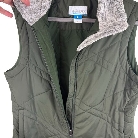 Columbia Green Full Zip Insulated Faux Fur Collar Puffer Vest Women's Size XL - Picture 3 of 7